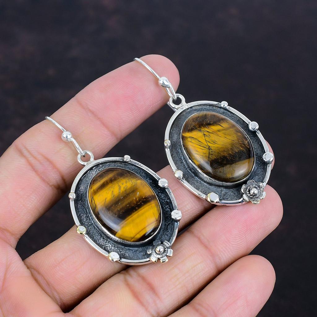 Серьги из тигрового глаза, ювелирные изделия ручной работы, серьги из настоящего драгоценного камня, серебряные серьги 925 пробы, ювелирные изделия с камнями по рождению, потрясающие серьги-подвески, подарок для нее