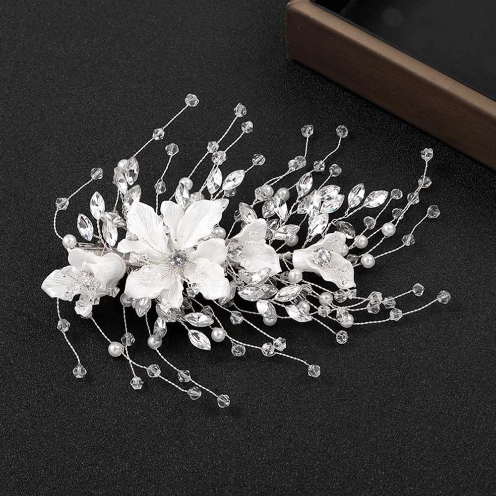 Fashion Shiny Crystal Beads Hair Clips Handmade Fairy Flower Fairy Flower Headpieces Hair Styling Jewelry Side Clips for Bride