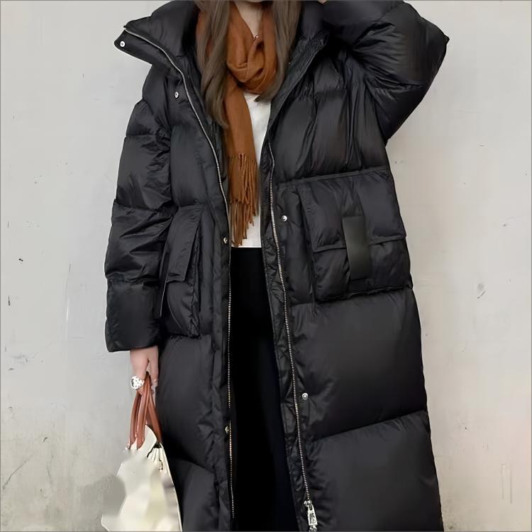 Женский осенне-зимний высококачественный пуховик, длинное свободное плотное пальто выше колена на белом утином пуху
