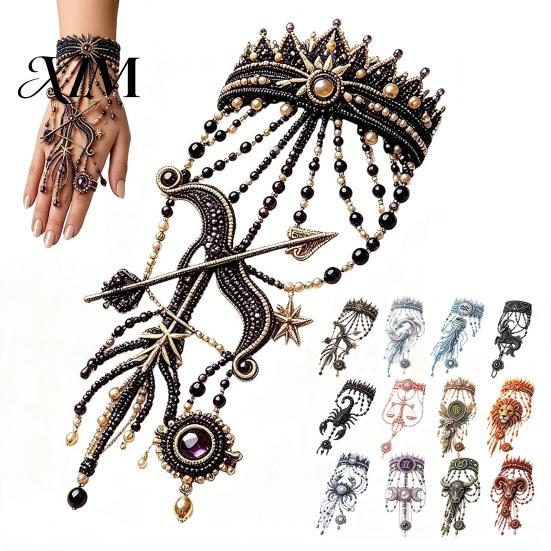 Handcrafted Beaded Hand Ornament Constellation Bracelet DIY Kit, 12 Zodiac Signs Making Personalized Horoscope Gift for Her Beadwork Chain Craft
