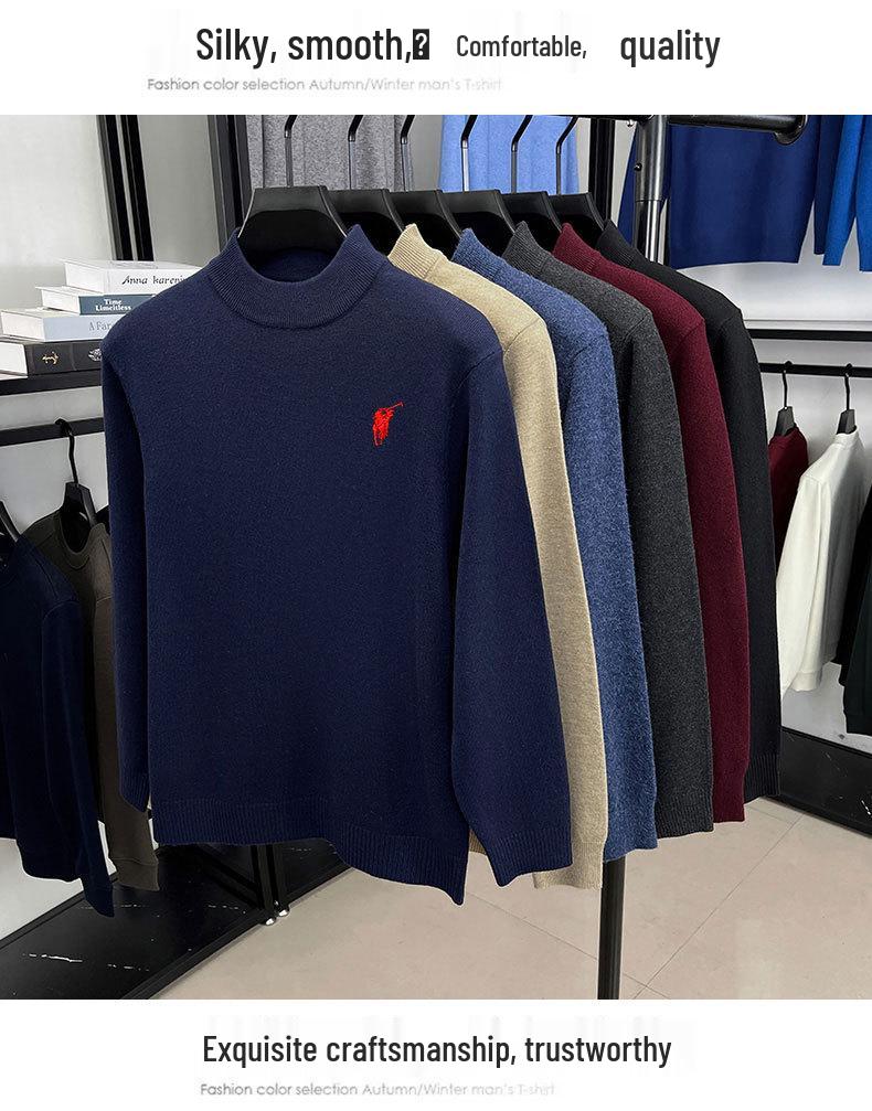 Men's Thickened Wool Sweater 450g - Autumn/Winter 2025 Fashion Embroidered Base Layer
