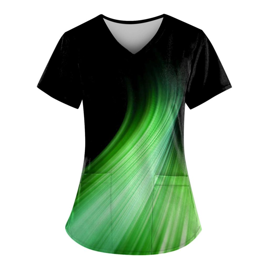 Рабочая форма больших размеров с принтом, топы для женщин, забавные футболки с v-образным вырезом и короткими рукавами, рабочая одежда, футболка с карманами