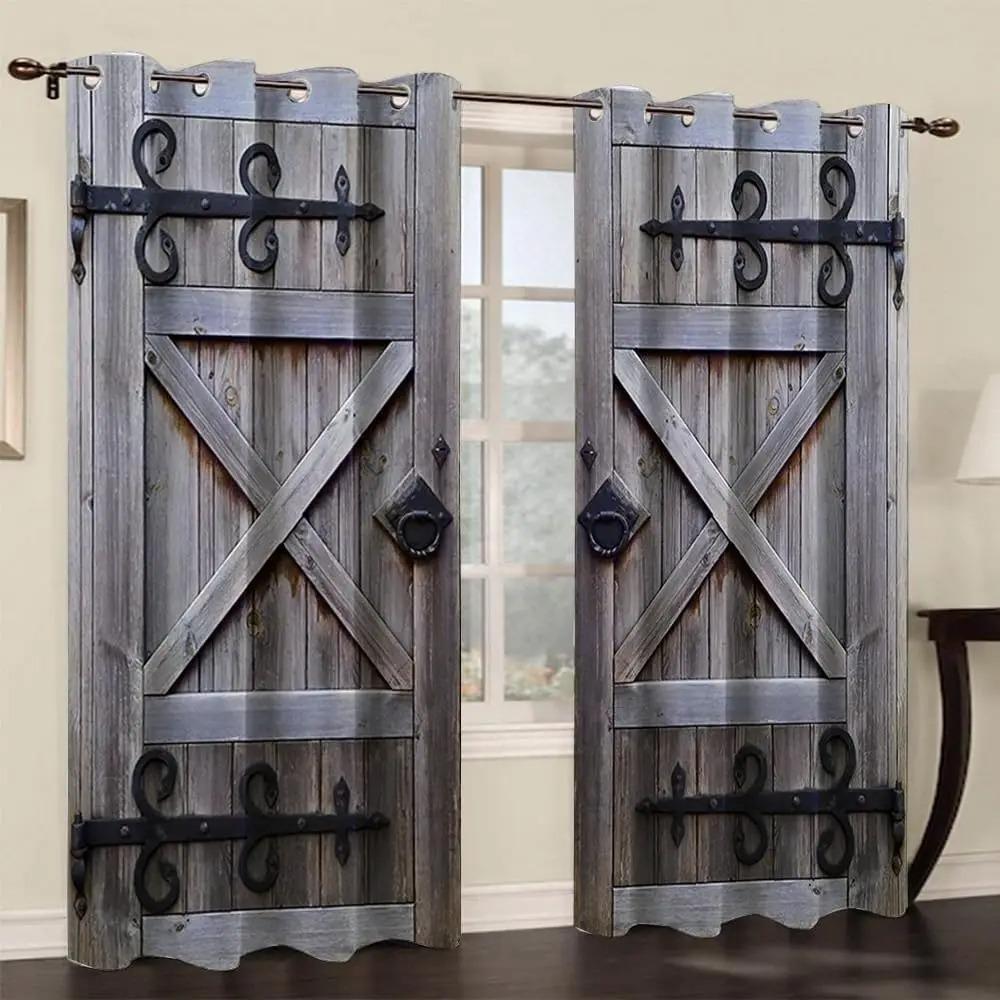 2 шт. Имитация деревенского узора деревянной двери затемняющие шторы гостиная спальня кабинет раздвижное окно домашний декор люверс верхний