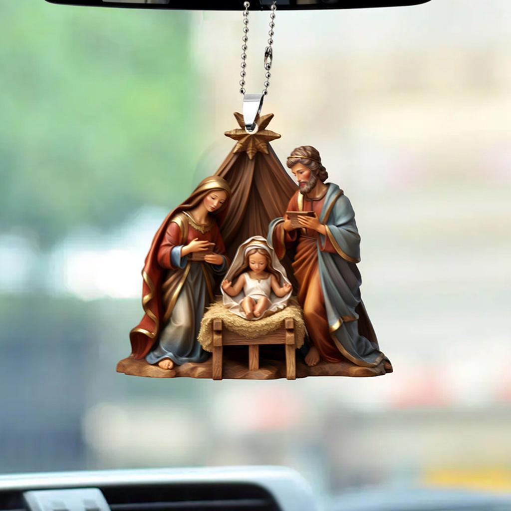 Set Of 2 Nativity Scene Pendant Acrylic Hanging Ornamentation 0.4cm Thickness For Living Room Bedroom Decoration