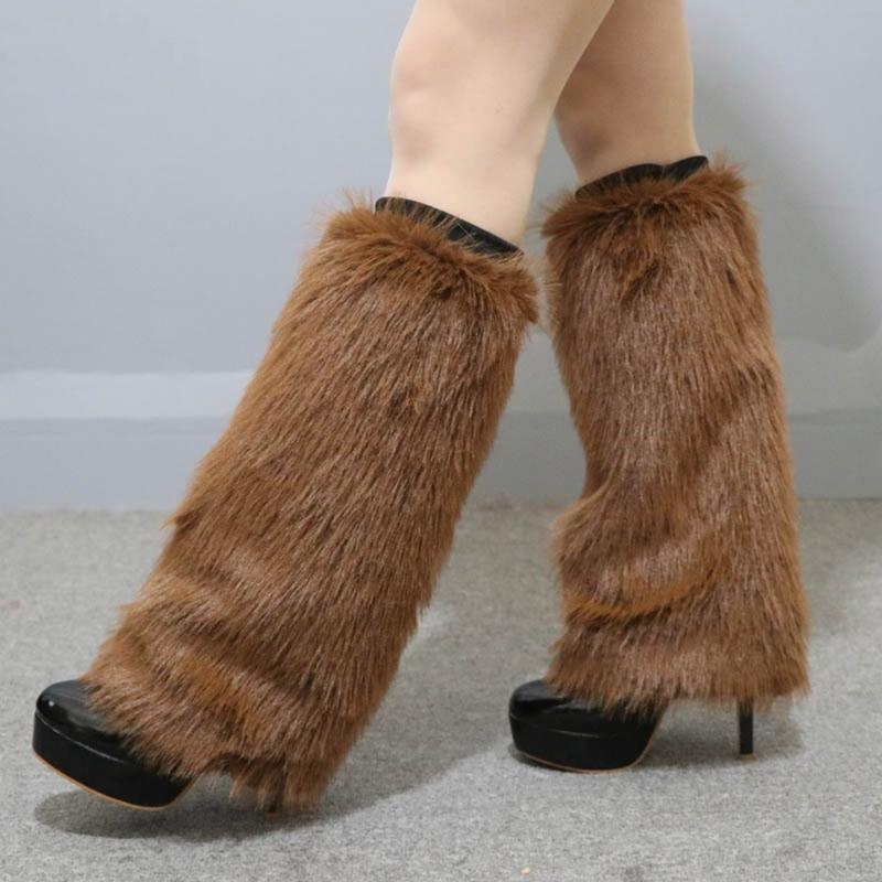 Plush Furry Leg Warmers for Women Cozy Winter Boot Toppers Cuffs Thermal Warm Fuzzy Foot Covers Footless Socks Gaiters