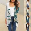 Женский кардиган с цветочным принтом неправильной формы, рукавом 3/4, повседневная накидка с карманами