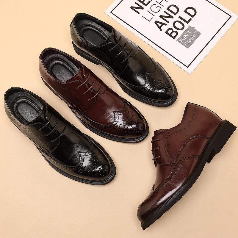 Fashion Men's Dress Brogues Elevator Shoes Platform Breathable Casual Business Luxury Genuine Leather Heightening Shoes 6 8CM Taller Man