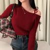 Elegant Off Shoulder Pullover Women Sweater 2025 Fashion Autumn Slant Shoulder Long Sleeve Knit Top Lace-up Solid Casual Korean Style Clothes