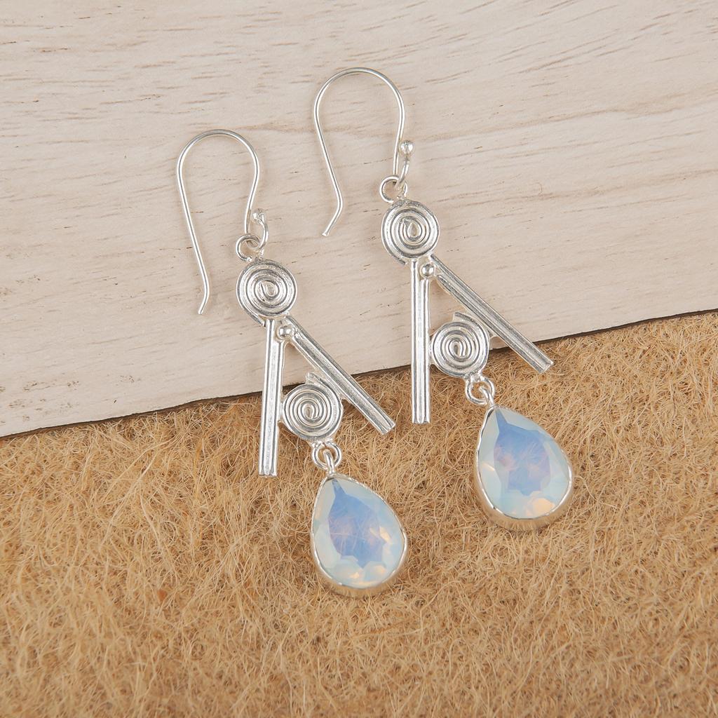 Серьги из цельного серебра 925 пробы с молочным опалом, серьги с драгоценными камнями ручной работы, подарки жене, абсолютно новые серьги