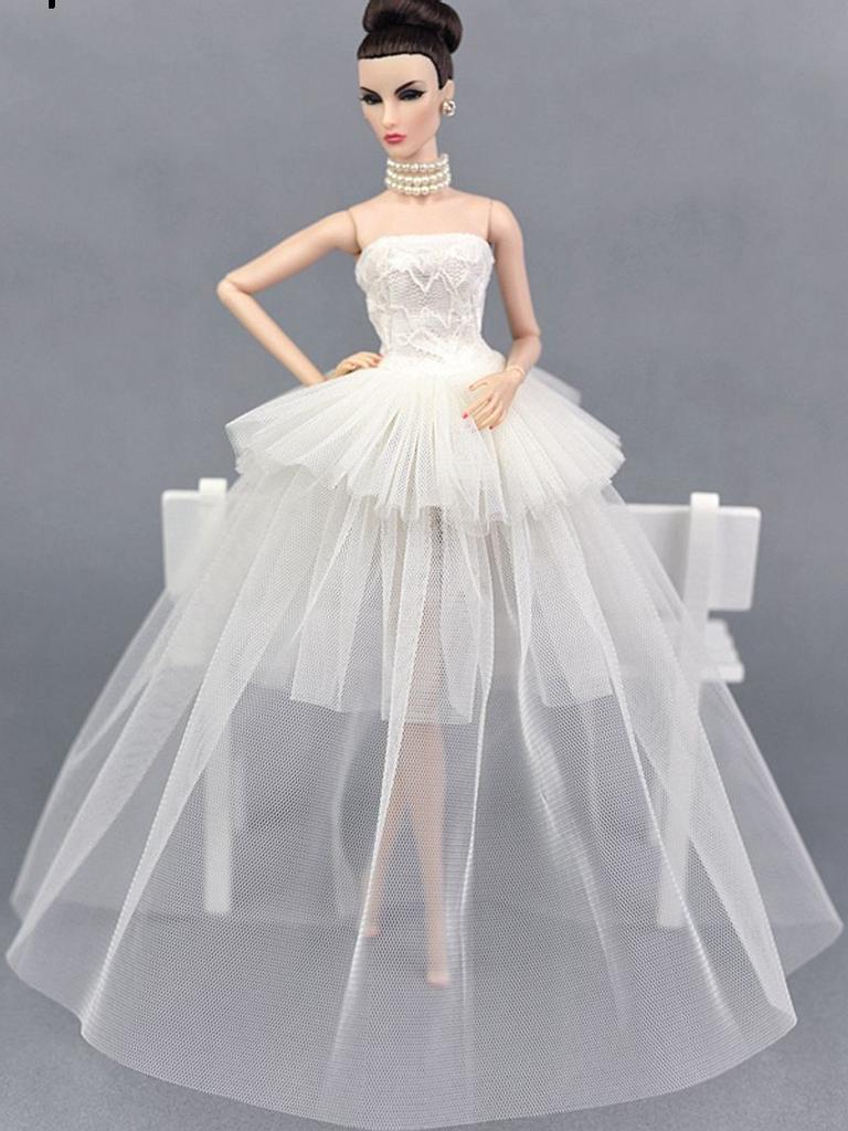 Высококачественное чистое белое вечернее платье для куклы Барби, многослойные вечерние платья, свадебные платья, платья, аксессуары для кукол