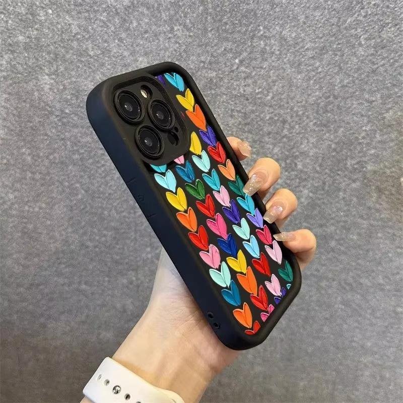 Красочный чехол-масляная живопись с сердцем для iPhone 16 E 15 14 13 12 Mini 11 Pro Max XS X 8 7 Plus SE Жидкий мягкий силиконовый задний чехол