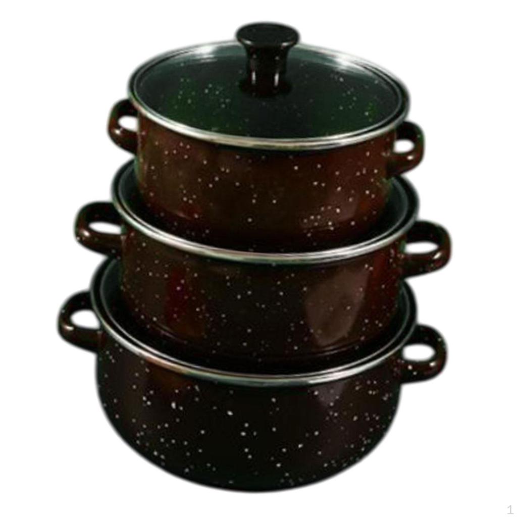 Эмалированная кастрюля из 3 предметов с крышкой, креативная жаропрочная кастрюля с двойными ручками, медленная