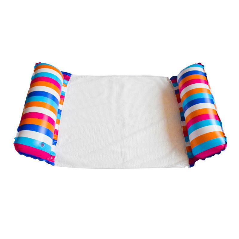 New Inflatable Floating Hammock Rainbow Striped Foldable Backrest Lounge Chair Water Swimming Floating Swimming Ring Quality