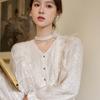 Mishow White Bow Blouse for Women Autumn 2023 Fashion Elegant Loose Lace V-neck Long Sleeve Button Casual Shirts MXC41X1280