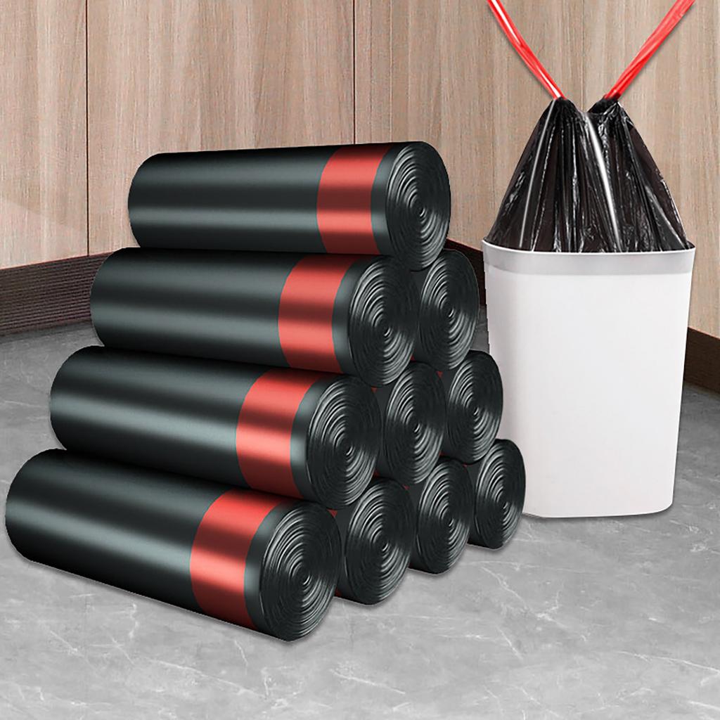 3-roll Thickened Drawcord Closed Garbage Bag Affordable Household Portable Trash Can Medium And Large Plastic Bag