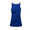 Summer Women's Clothing French Linen Blended round Neck Sleeveless Waist Ruched Decorative Short Dress 17072536