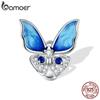BAMOER 925 Sterling Silver Sparkling Colorful Cubic Zirconia Blue Butterfly Charm Beads for Original 3mm Bracelets & Necklaces