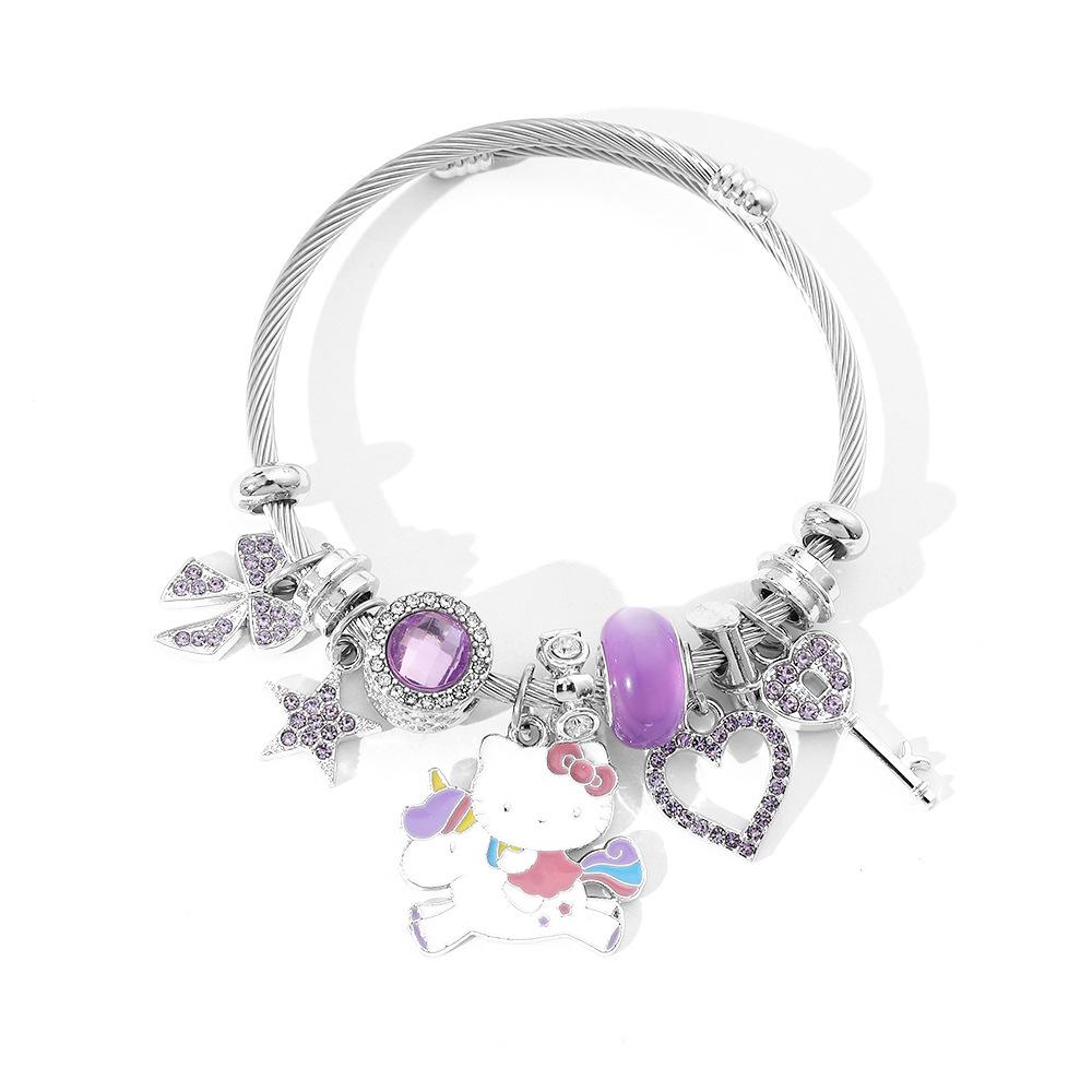 Розовый браслет Pandora Hello Kitty - Милый мультяшный кот, шарм-браслет, бижутерия