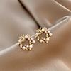 Trendy Imitation Pearl Garland Stud Earrings for Women Korean Golden Metal Flower Leaf Round Circle Earring Jewelry Gift