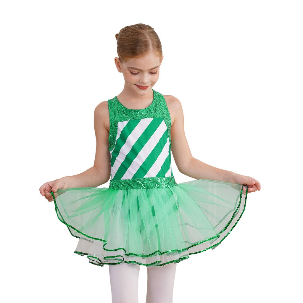 Детский рождественский костюм для девочек, танцевальное платье-пачка без рукавов, костюмы для фигурного катания