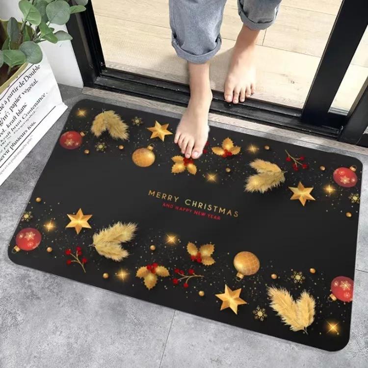 Christmas Themed Door Mat With Festive Patterns Bells Reindeer Sleigh NonSlip Durable Entrance Rug Indoor Outdoor Home Decor