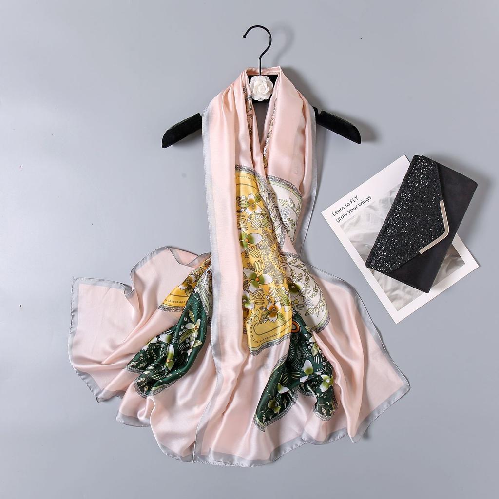 Spring and Summer New Four-leaf Clover Flowers Flowers Women Sunscreen Silk Scarf Long Shawl Seaside Holiday Sunshade Scarf