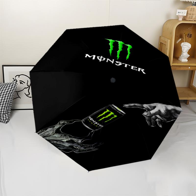 Автоматический зонт с принтом логотипа Monster Energy, 8 спиц, железный каркас, пластиковая ручка, подходит для путешествий на открытом воздухе и на каждый день, идеальный подарок