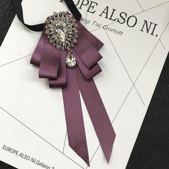Винтажная брошь в виде галстука-бабочки из ткани с кристаллами, корейская мода, галстуки-бабочки, галстуки для женщин, белый рубашечный воротник, роскошные ювелирные аксессуары
