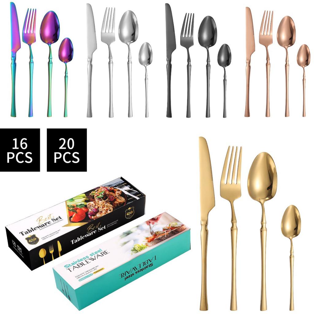 Stainless Steel Ins French Style Small Waist Light Luxury Retro Style Spork for Western-Style Food 16-Piece Set