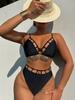 Женский купальник черный полый сексуальный бикини с высокой талией пляжная одежда купальные костюмы