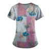 Plus Size Printed Scrub Working Uniform Tops For Women's V-Neck Print Short Sleeve Fun T-Shirts Workwear Tee With Pockets