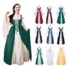 S~5XL Large Size Women Retro Cosplay Dress Medieval Renaissance Retro Dress with Square Collar Bundled Waist Halloween Party