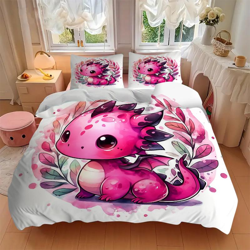 3pcs Mini Dragon Quilt Cover Set (1 Quilt Cover + 2 Pillowcases Without Pillow Core), High-Definition Printing for Home and Dormitory.H065