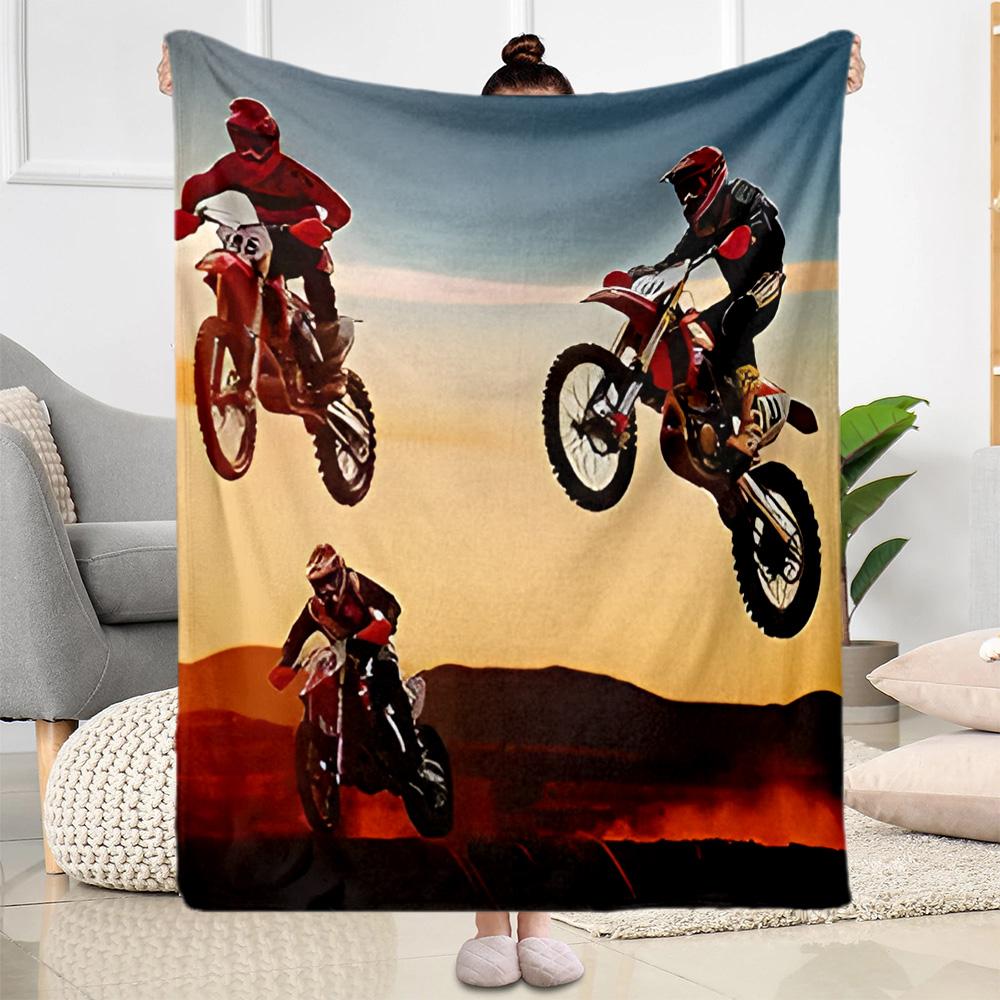 Motocross Adventure Sport Flannel Blanket - Soft and Suitable for Sofas, Beds, Offices, Travel, All Seasons, and The Best Gift for The Holidays.
