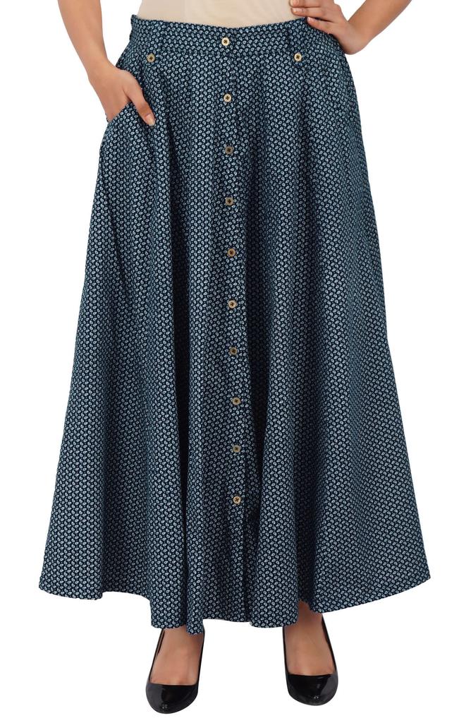 Bimba Skirt With Front Buttons and Pockets Smocked Elastic Waist Skirts