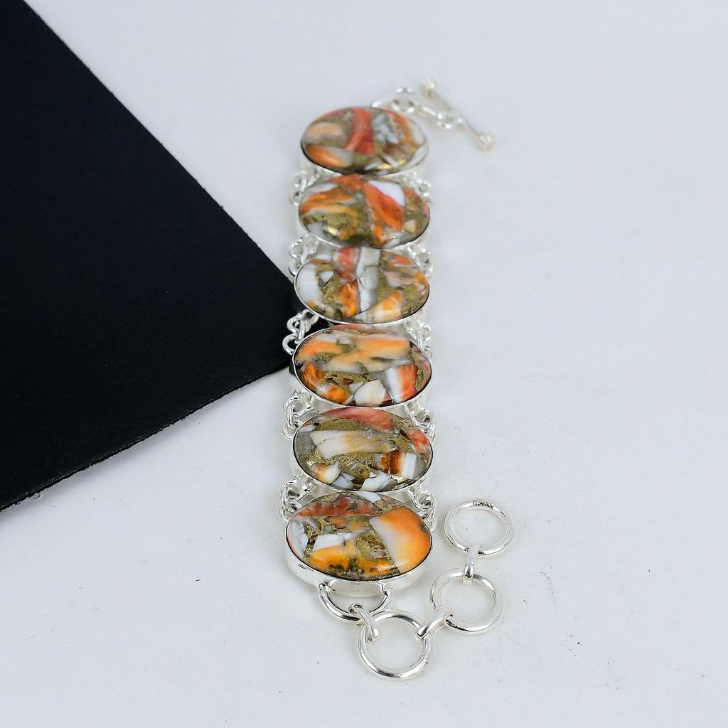Браслет Orange Spiny Oyster Turquoise Gemstone Handmade из стерлингового серебра 925 пробы, браслет Orange Spiny Oyster Turquoise для жены, браслет унисекс, подарок