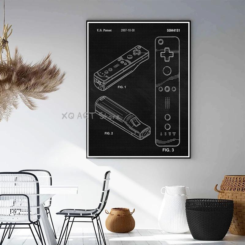 Винтажная ручка для игры Патентный постер Печать Художественное произведение Настенное искусство Постеры Домашнее украшение Чертеж Картина на холсте Безрамный декор Подарок