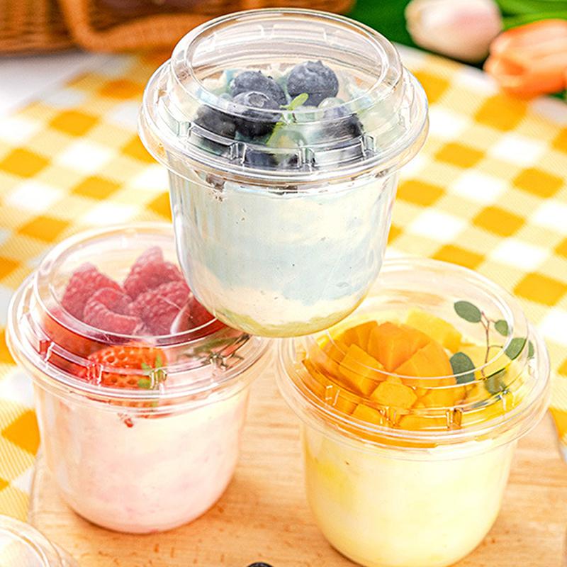 10Pcs 10Oz Disposable Mousse Cups Cake With Lid Clear Plastic Boxes Ice-Cream Dessert Picnic Pudding Jelly Dessert Yogurt Cups