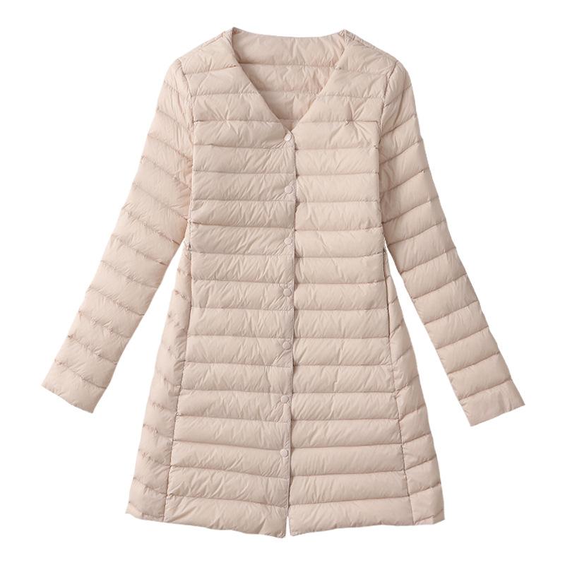 Зимнее ультралегкое женское пальто с круглым вырезом, осенне-зимняя куртка средней длины, тонкая, теплая, базовая стеганая куртка