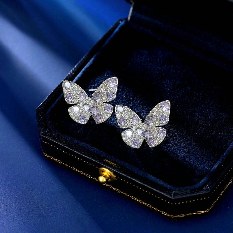 Серьги-гвоздики из серебра 925 пробы, простые, универсальные, женские, высококачественные, с инкрустацией из циркония, танцующие серьги-гвоздики в виде бабочки