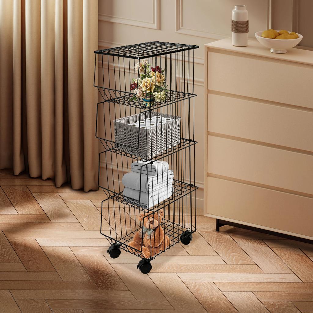 4-Layer Kitchen Storage Room Trolley Storage Basket Kitchen Trolley Basket Floor Rack Fruit Vegetable Storage Movable Rack