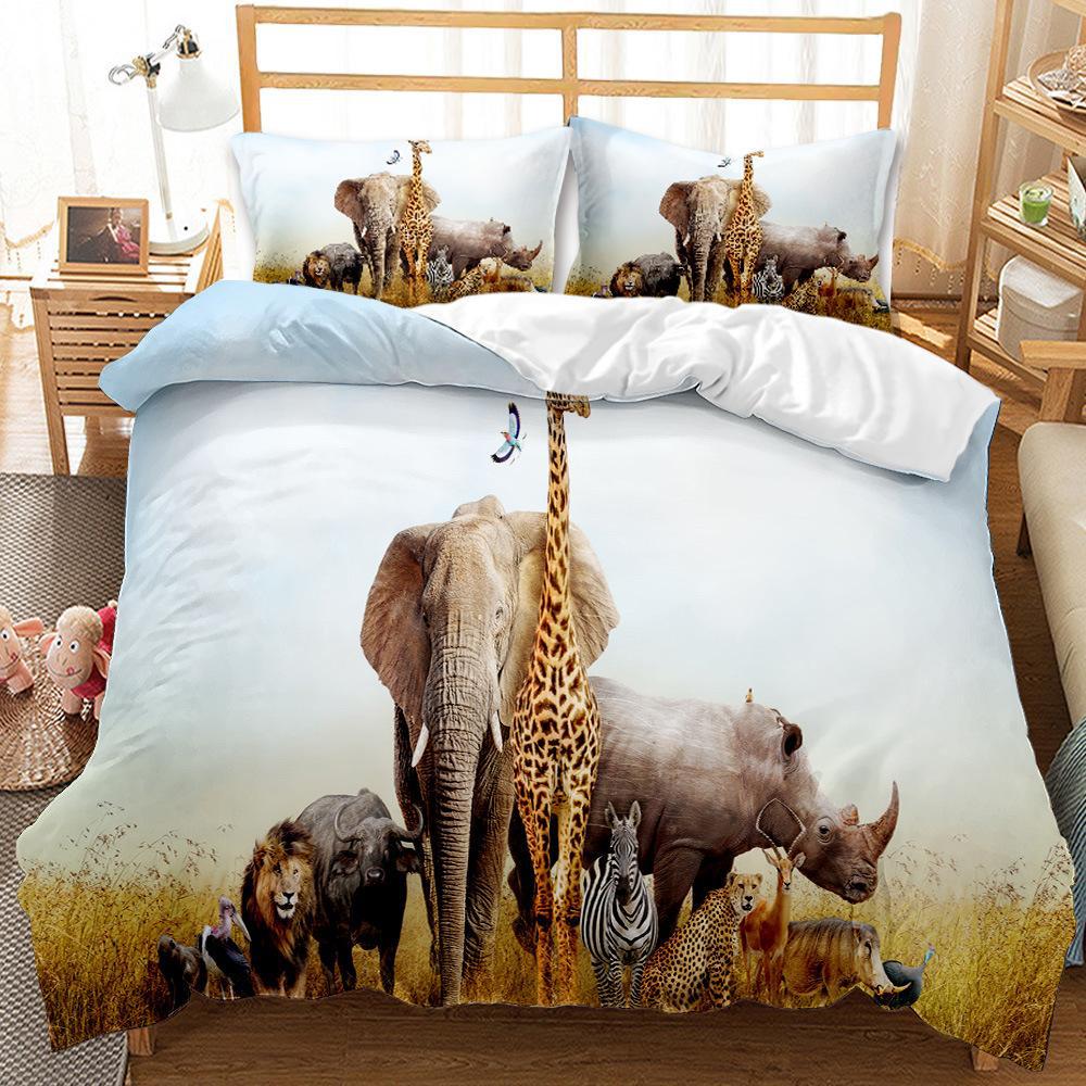 Bedding Three-Piece Custom Digital Printing Home Textile Elephant Quilt Cover Bed Sheet Source