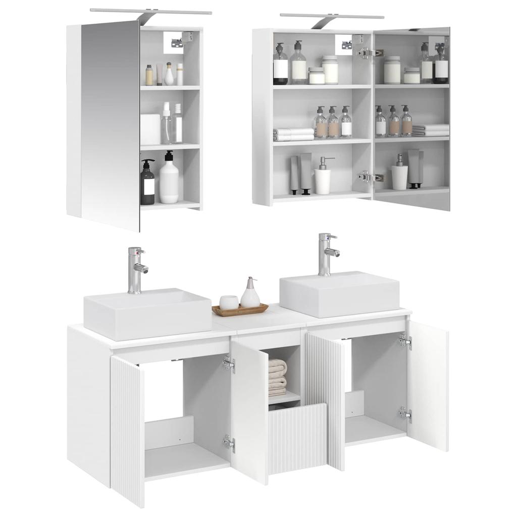 5 Piece Bathroom Cabinet Set White Wood Based Material