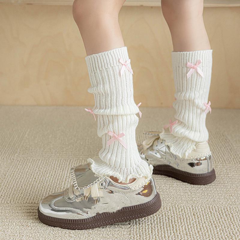 1 пара осенних теплых гетр для детей, шикарные милые балетные носки с бантом из трикотажной пряжи, зимние модные милые ворсовые носки, гетры