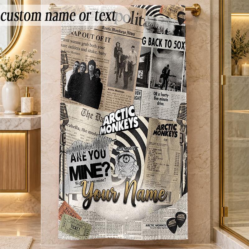 Beach TowelArctic Monkeys Custom Name Text Personalized Soft Towel for Beach Pool Indoor Home Decor Gift