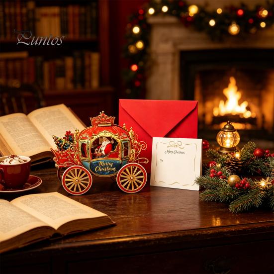 Карточки с пожеланиями вечной любви, 3D рождественская карета Pop Up Card, винтажный Санта на санях с персонализированным сообщением, настольное украшение, праздничное поздравление