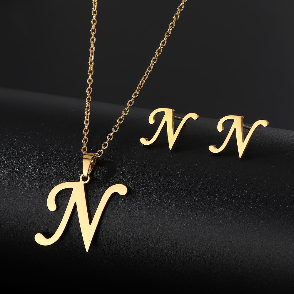 2023 Новые студенческие серьги, милые роскошные серьги-ожерелья, набор серег с буквами AZ, ожерелье, серьги, набор украшений, комплект из трех частей, серьги