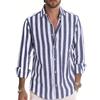 Spring Autumn Men Business Casual Long Sleeve Stripe Lapel Shirt Men Button Cardigan Shirt