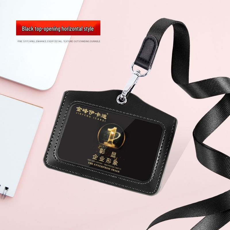 Genuine Leather ID Card & Badge Holder with Lanyard