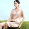100% Mulberry Silk High-End Fashion V-Neck Off-Shoulder Sleeves Long Pants Home Suit Set for Women